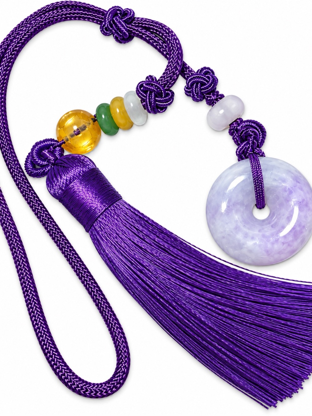 Purple Tassel Jade Donut Pendant Charm.